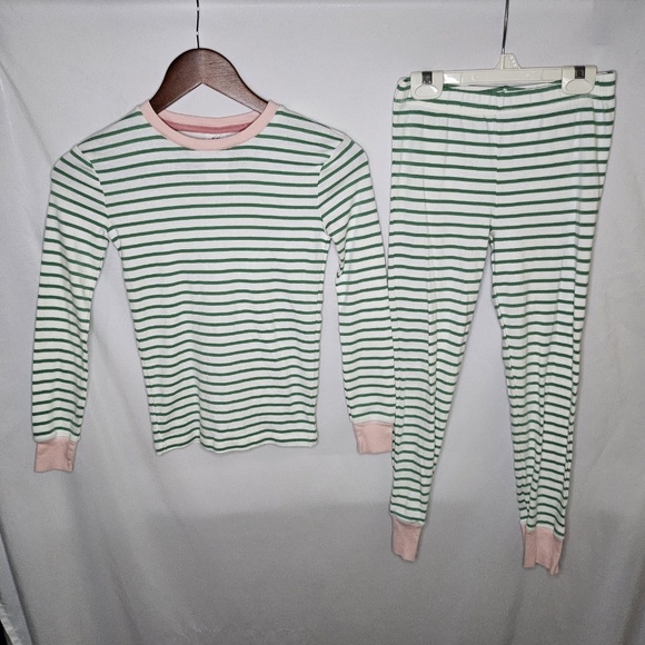 Girls Mini Boden Green and White Stripes 2 Piece Pajama Set Size 11Y 146 cm - Picture 1 of 11